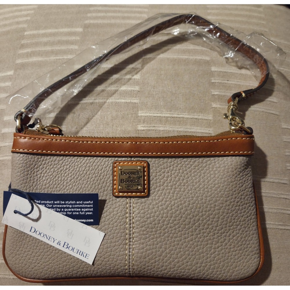 Dooney‎ and Bourke Pebble Grain Large Slim Wristlet Taupe/Brown NWT